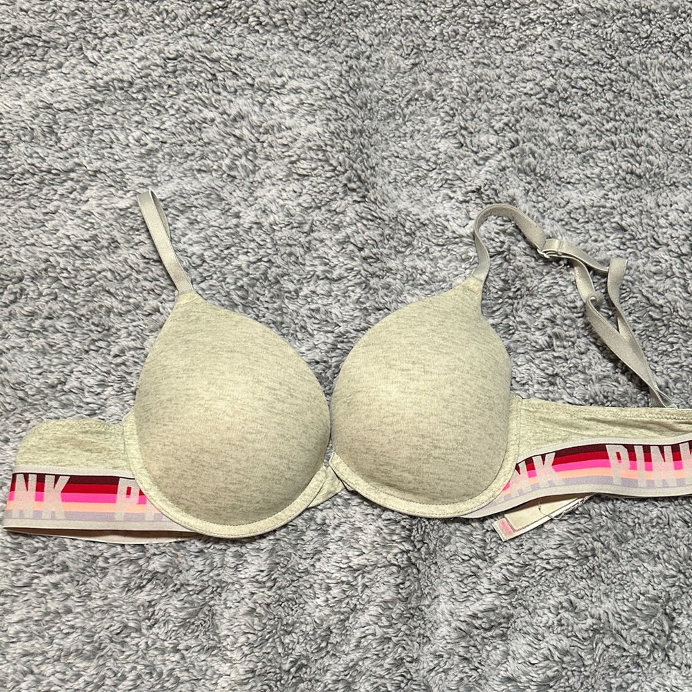 PINK Victoria's Secret Light Gray Bra with Pink Accents